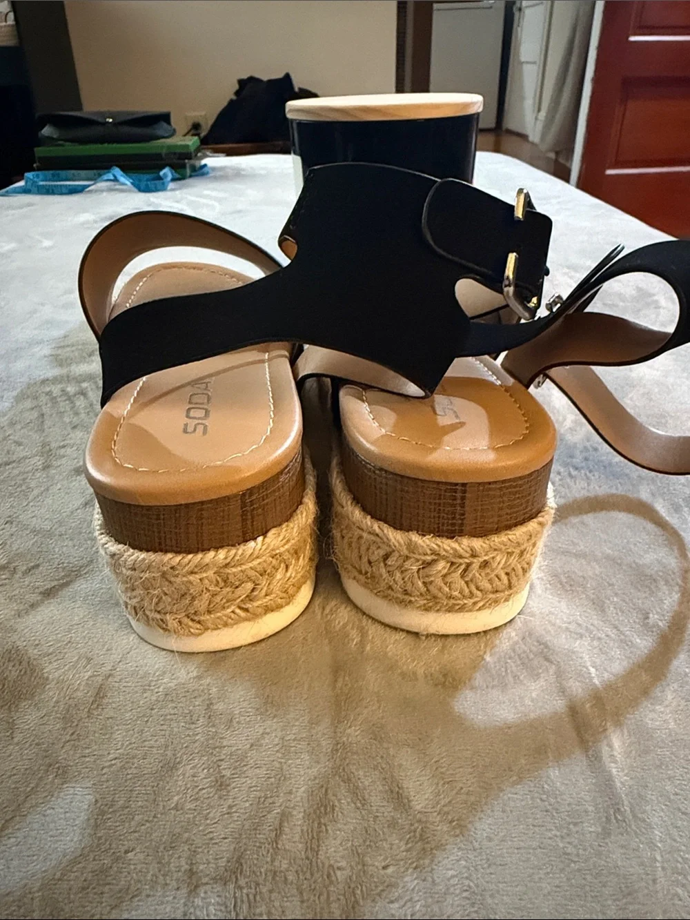 Soda Black Espadrille Platform Sandals with Ankle Strap